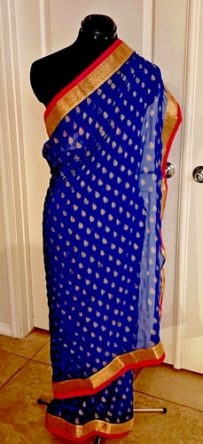 Royal blue georgette gold - georgette, lame