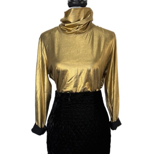 Vintage gold lame turtleneck - gold,