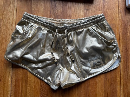 Men gold lame shorts - lame,