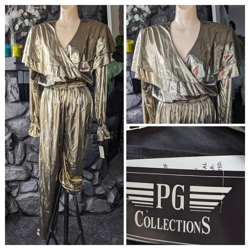 Vtg 80s gold lame jumpsuit - vtg,